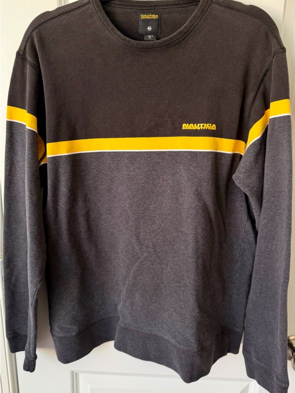 Vintage Nautica Competition Men’s Charcoal, Black, & Yellow Crewneck Sweatshirt